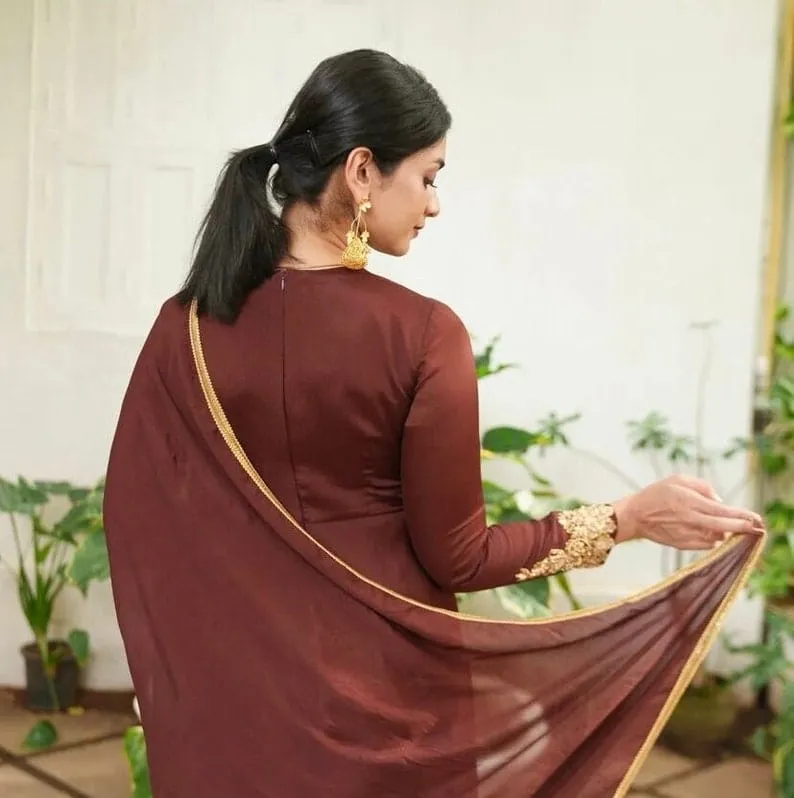 Brown Designer Anarkali Suit with Traditional Maggam Work Ideal Festive Wear - Image 5