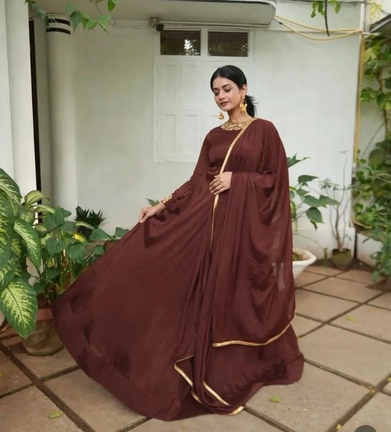 Brown Designer Anarkali Suit with Traditional Maggam Work Ideal Festive Wear - Image 6