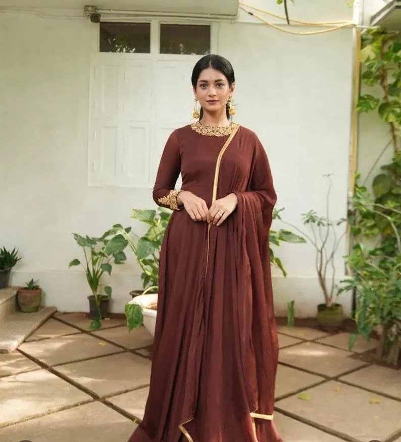 Brown Designer Anarkali Suit with Traditional Maggam Work Ideal Festive Wear - Image 7