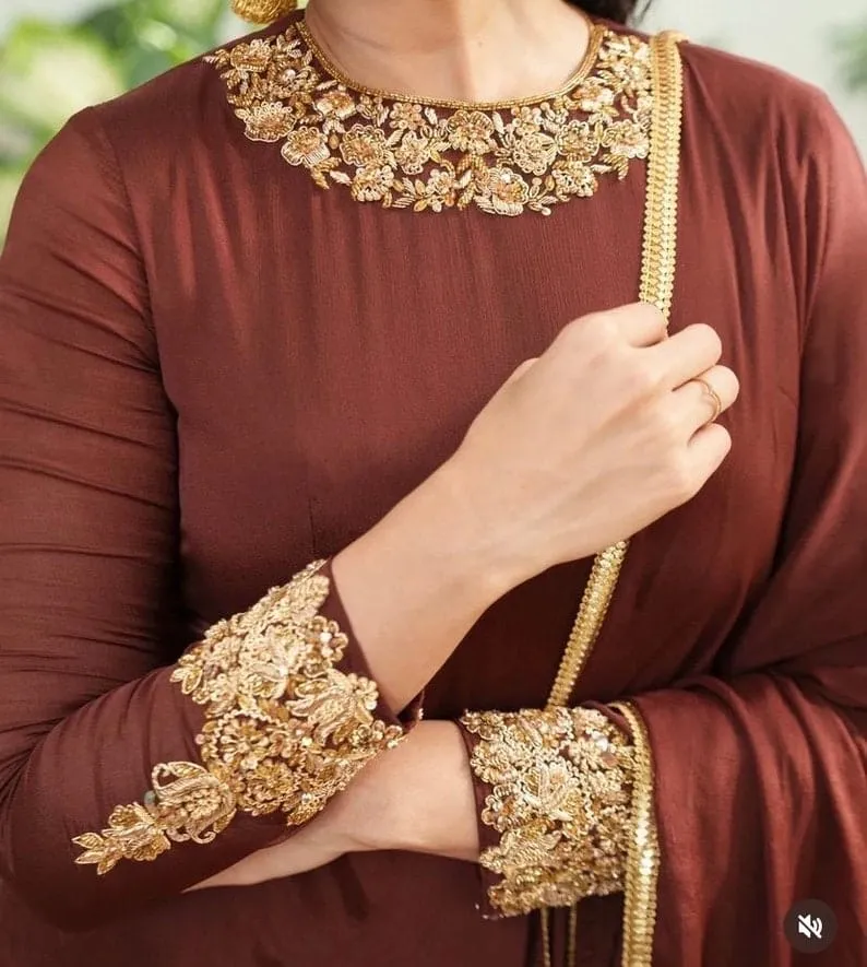 Brown Designer Anarkali Suit with Traditional Maggam Work Ideal Festive Wear - Image 8