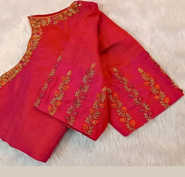 Budget Chic Pinkish Orange Maggam Work Blouse  Dual Shade Designer Delight