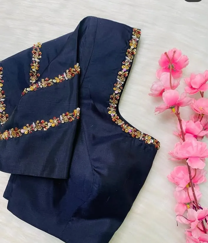 Buy Navy Blue Bridal Maggam Work Blouse Handcrafted Premium Design