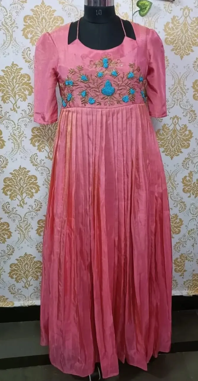 Buy Peach Designer Long Frock Online  Masaba Style with Handcrafted Maggam Aari Work