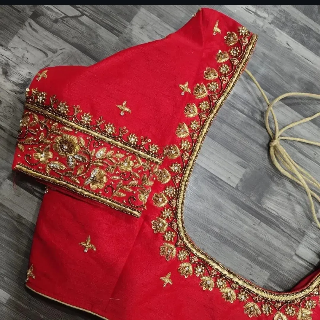 Buy Red Zardosi Maggam Work Blouse for Weddings  Elegant Aari Embroidery Online