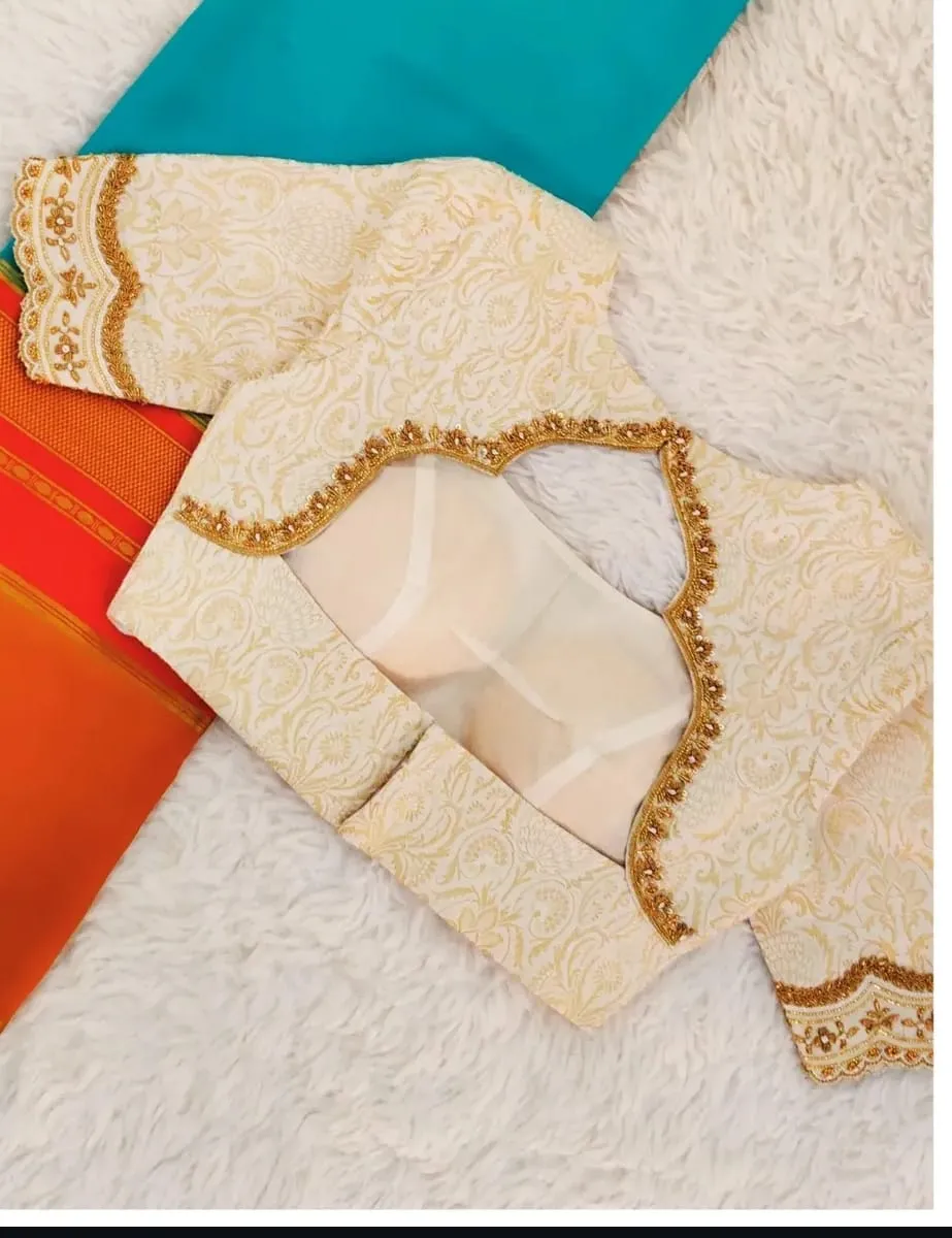 Cream Colour Wedding Maggam Aari Work Blouse Online Budget Bridal Exclusive