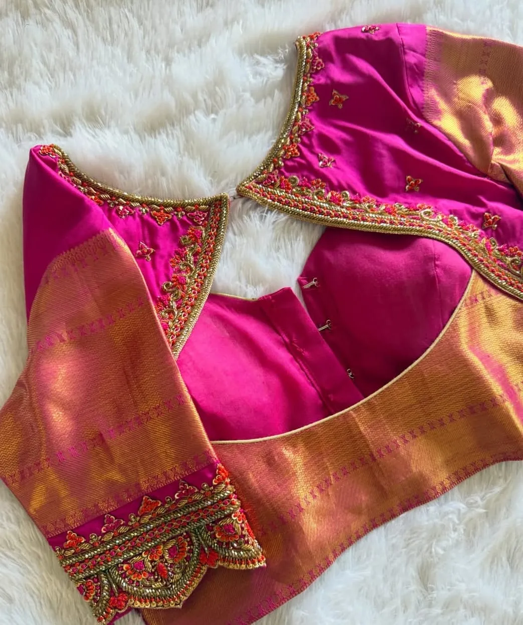 Designer Rani Pink Cutwork Maggam Blouse  Custom Fit  Wedding Wear Online