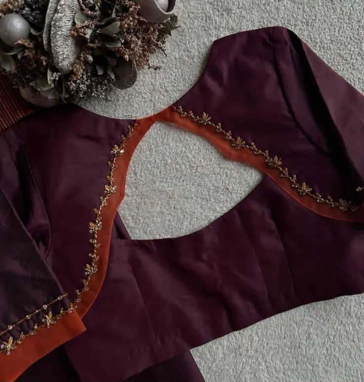 Elegant Wine Colour Simple Maggam Work Blouse – Premium Handcrafted Bridal Wear