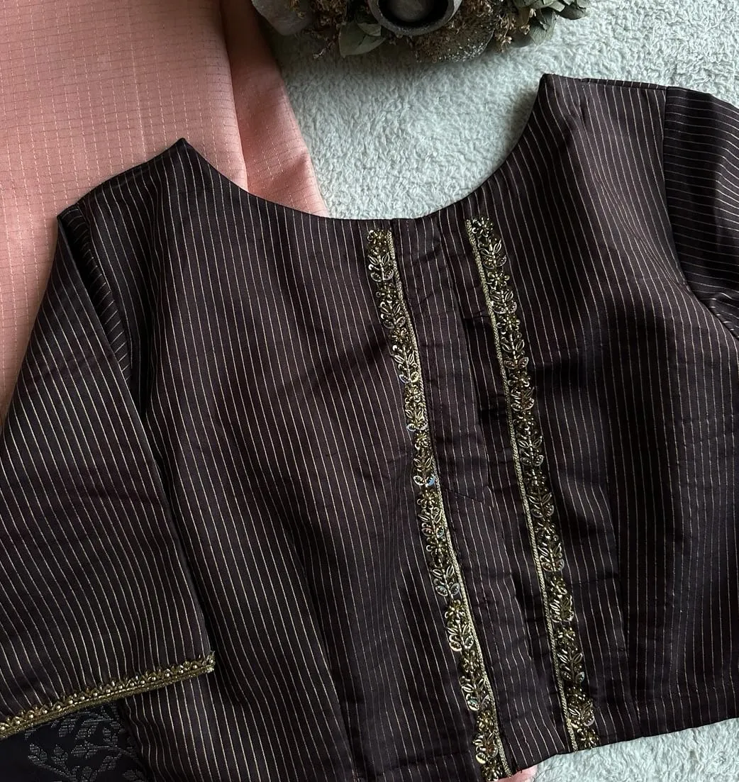 Exclusive Coffee Brown Designer Saree Blouse  Handcrafted Maggam Aari Work Custom Fit Party Wear