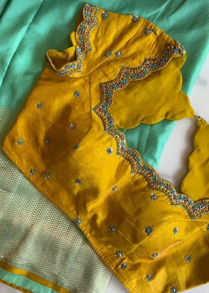 Exclusive CollectionNew Mustard Yellow Thread Work Saree Blouse
