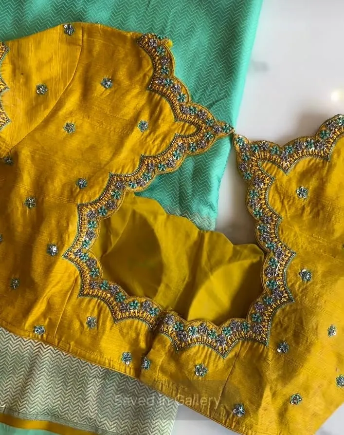 Exclusive CollectionNew Mustard Yellow Thread Work Saree Blouse - Image 2