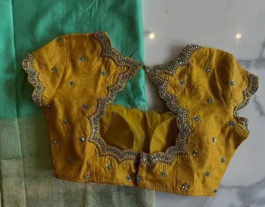 Exclusive CollectionNew Mustard Yellow Thread Work Saree Blouse - Image 3