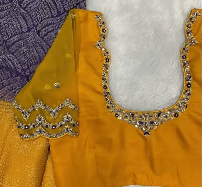 Exclusive Designer Yellow Net Maggam Blouse Bridal Ready Under Budget