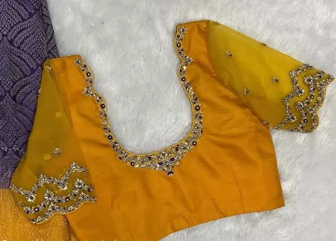 Exclusive Designer Yellow Net Maggam Blouse Bridal Ready Under Budget - Image 2