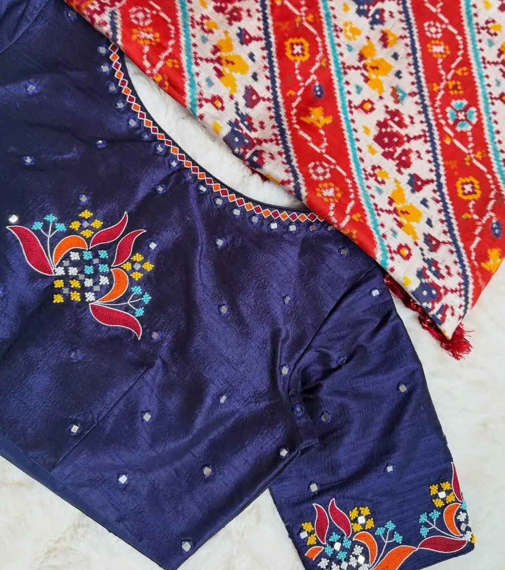 Exclusive Navy Blue Raw Silk Maggam Work Blouse  Handcrafted Elegance