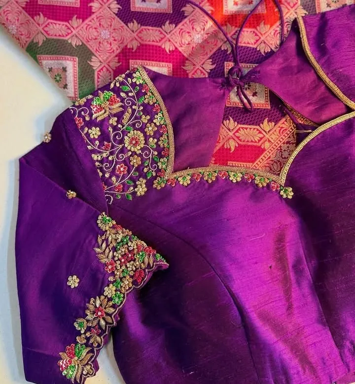 Exclusive Purple Raw Silk Maggam Work Blouse for Weddings  Custom Fit Available