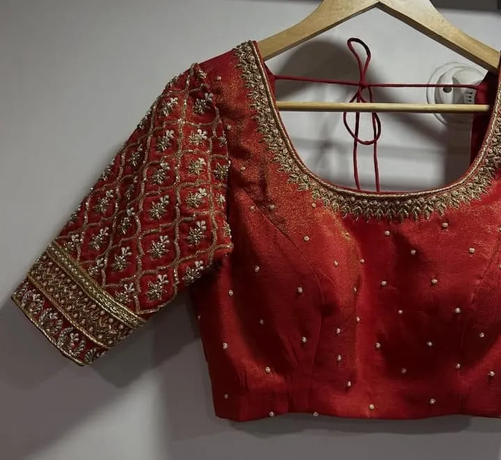 Exquisite Brick Red Hand Maggam Blouse Custom Designer Wedding Wear