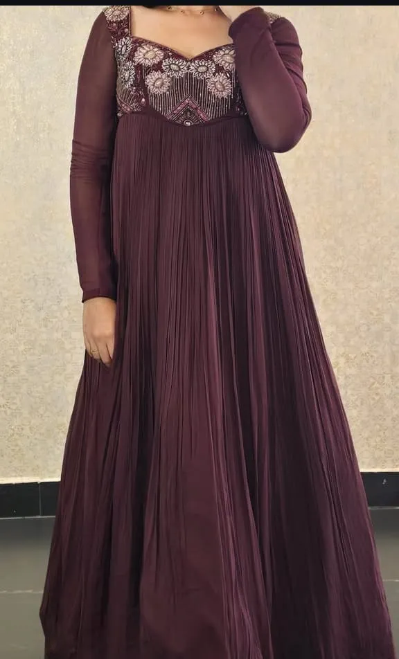 Exquisite Coffee Brown Embroidered Evening Gown Latest Luxe Collection