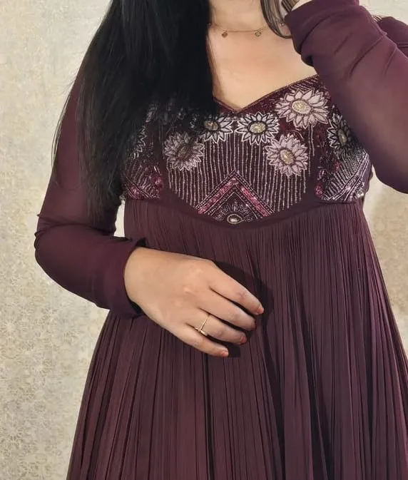 Exquisite Coffee Brown Embroidered Evening Gown Latest Luxe Collection - Image 3