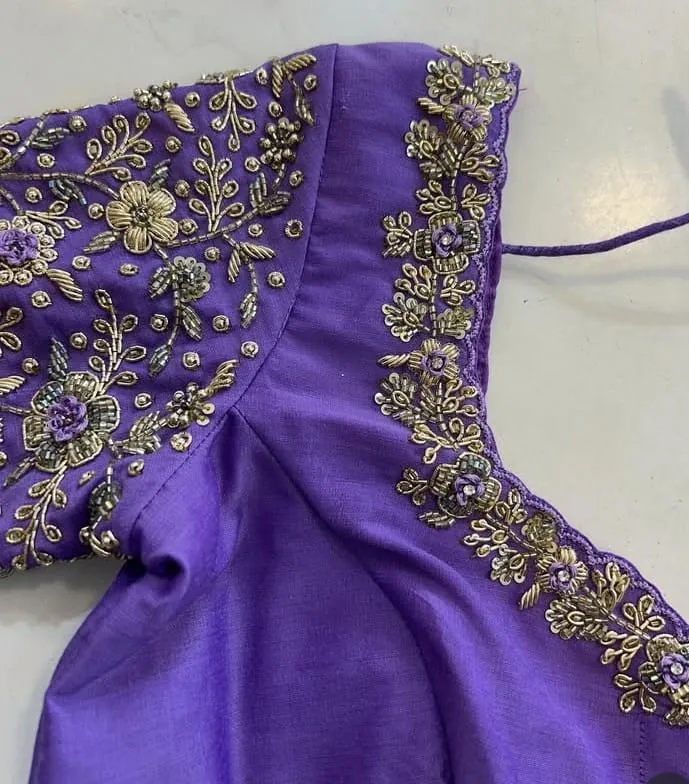 Exquisite Handcrafted Lavender Raw Silk Maggam Work Blouse  The Ultimate Bridal Statement
