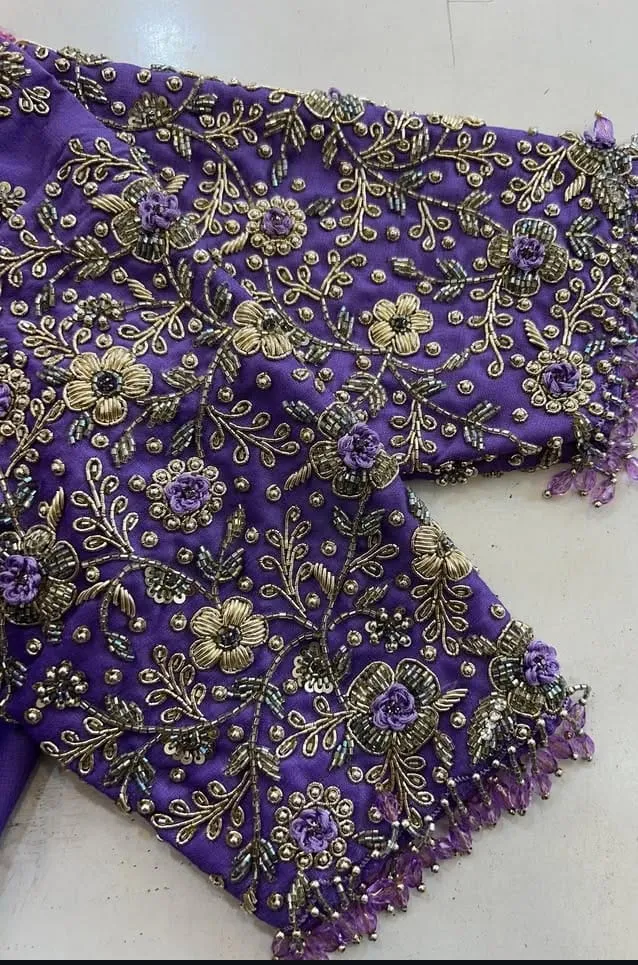 Exquisite Handcrafted Lavender Raw Silk Maggam Work Blouse The Ultimate Bridal Statement - Image 2