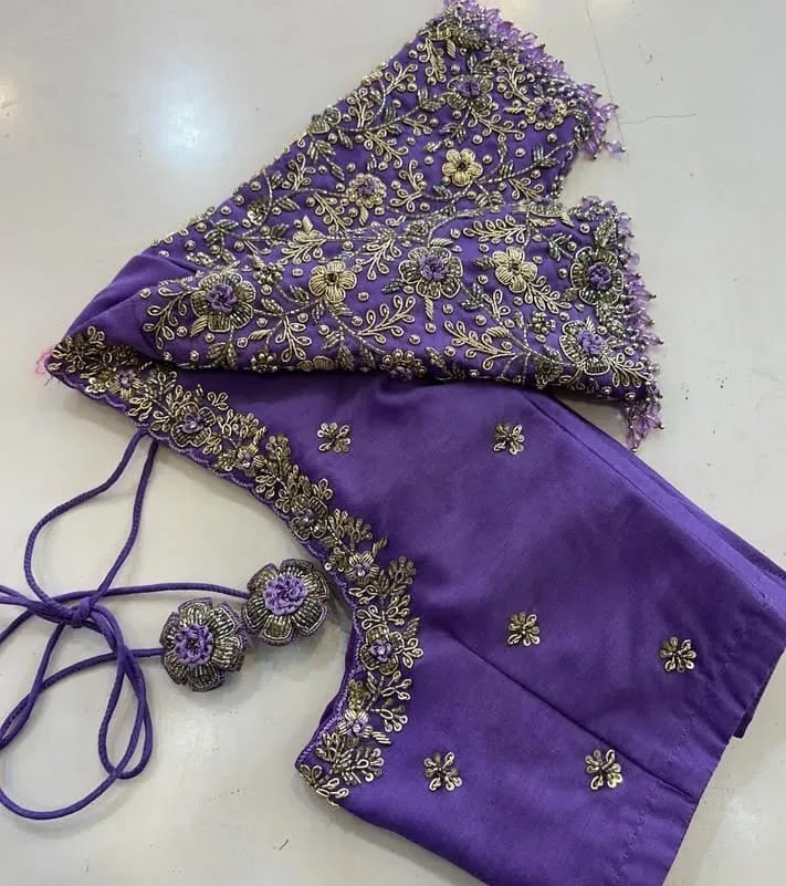 Exquisite Handcrafted Lavender Raw Silk Maggam Work Blouse The Ultimate Bridal Statement - Image 3