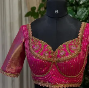 handcrafted bridal maggam work saree