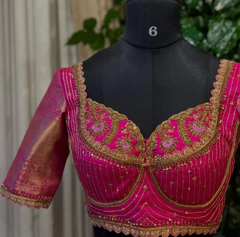 handcrafted bridal maggam work saree