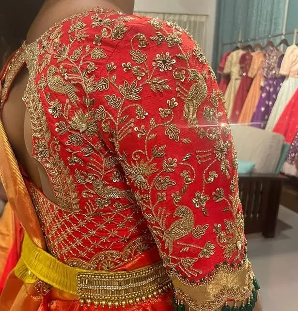 Exquisite Red Zardosi Bridal Blouse  Grand Gold Maggam Work Affordable Luxury