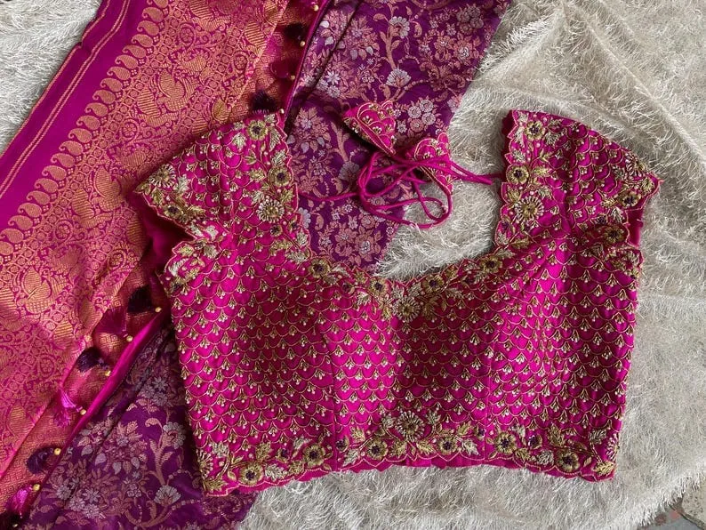 Grand Pink Wedding Blouse  Designer Zardosi  Maggam Work for Brides
