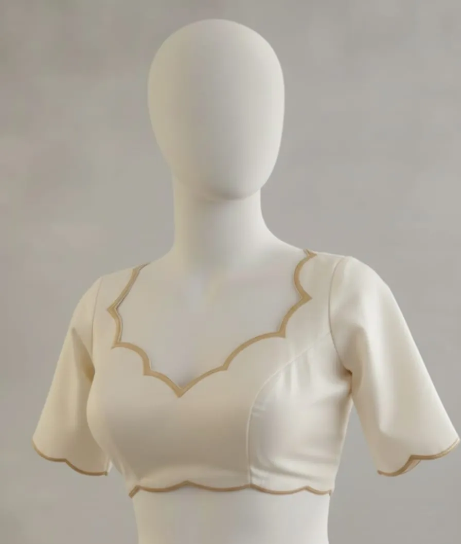 Half White Designer Cutwork Blouse Fancy Ready Made Ethnic Collection - Image 6