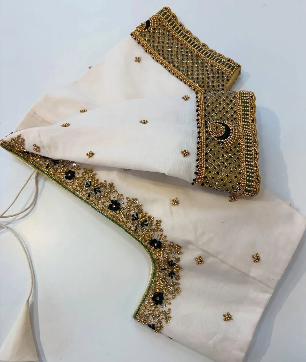 Half White Maggam Work Blouse with Aari Embroidery  Premium Quality