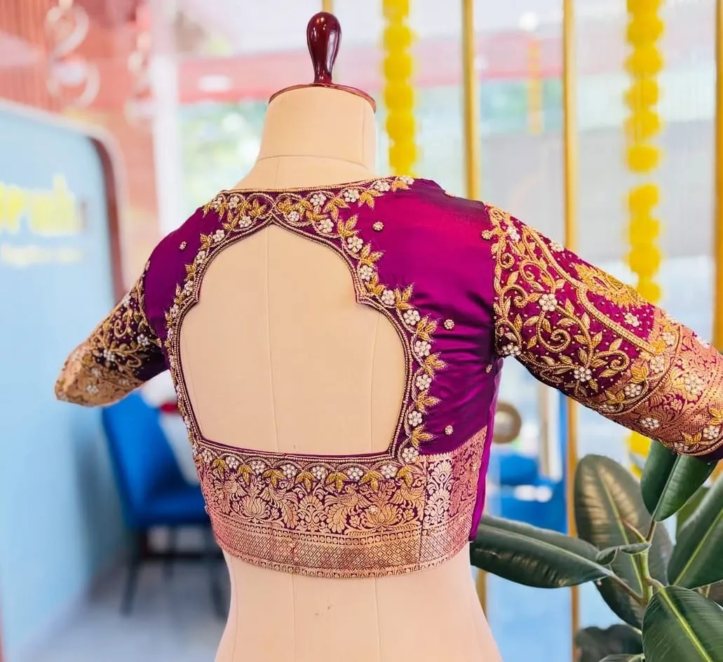 Handcrafted Pink Peacock Maggam Work Blouse for Weddings  Grand Occasions