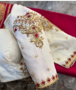 Traditional Bridal Maggam Work Blouse in creame