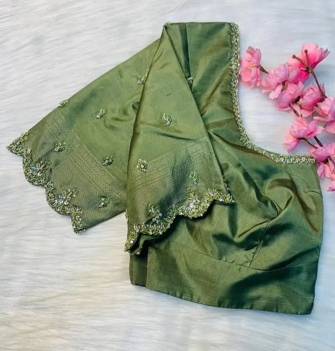 Irresistible Elegance Simple Maggam Work Blouse  Vibrant Mint Green Affordable Luxury