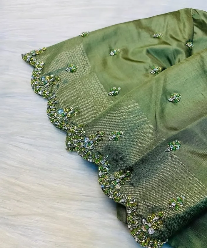 Irresistible Elegance Simple Maggam Work Blouse Vibrant Mint Green Affordable Luxury - Image 2