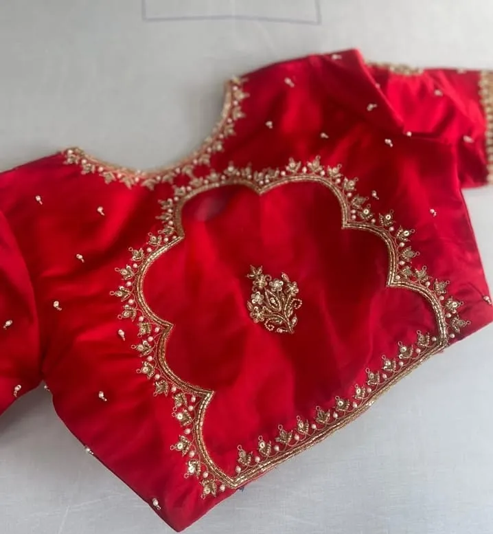 Irresistible Red Designer Blouse Exquisite Maggam Cutwork Affordable Luxury Statement Piece - Image 2