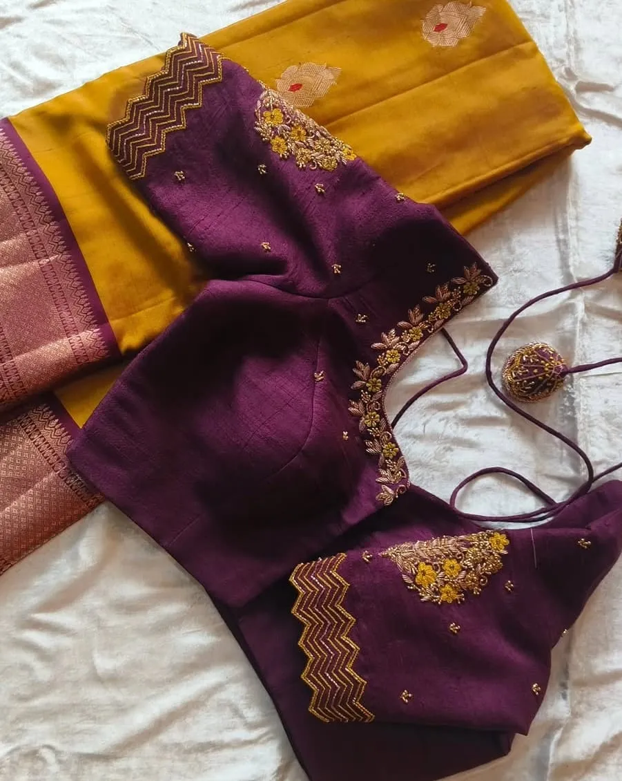 Latest Deep Wine Silk Thread Maggam Work Blouse Designs Trendy Chic