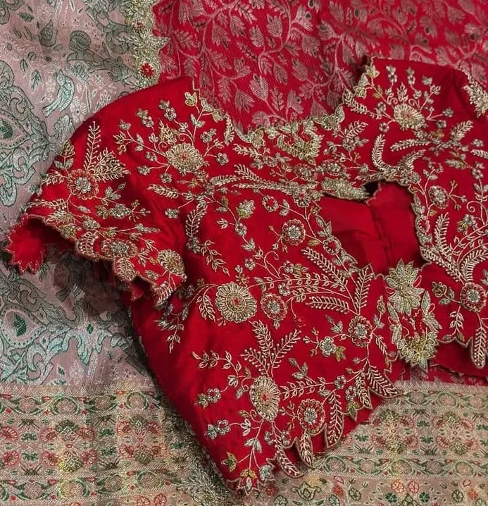 Latest Designer Red Bridal Blouse Grand Maggam Work Saree Blouse