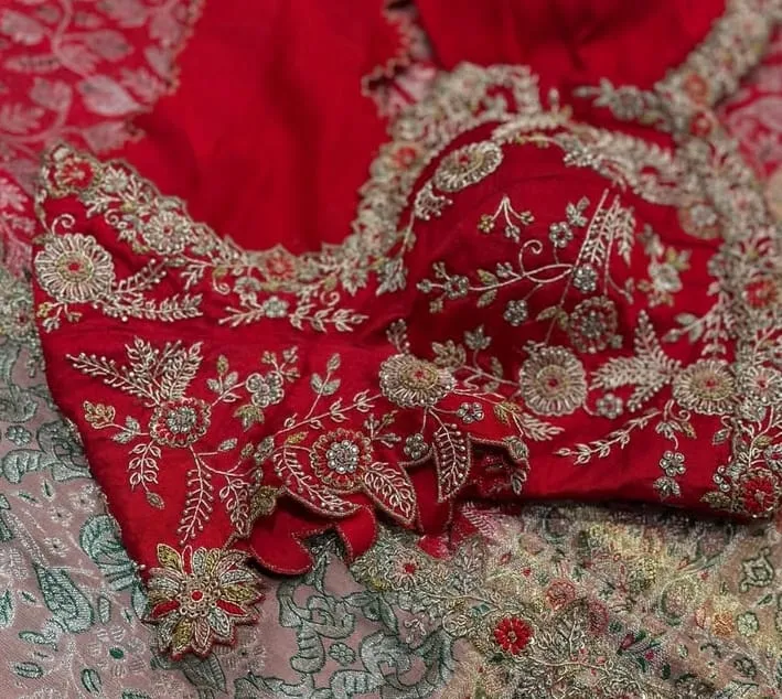 Latest Designer Red Bridal Blouse Grand Maggam Work Saree Blouse - Image 2