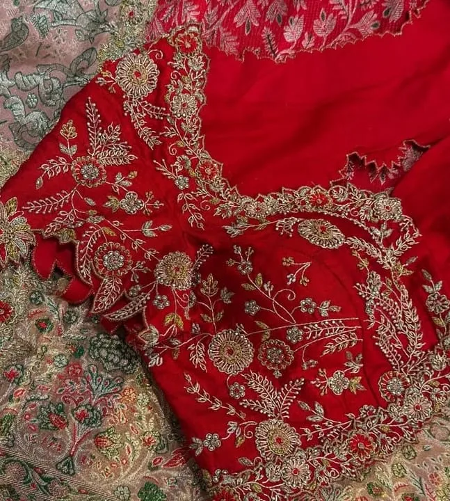 Latest Designer Red Bridal Blouse Grand Maggam Work Saree Blouse - Image 3