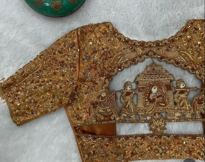 Latest Gold Plaki Design Maggam Work Bridal Blouse HighQuality  Elegant Wedding Wear