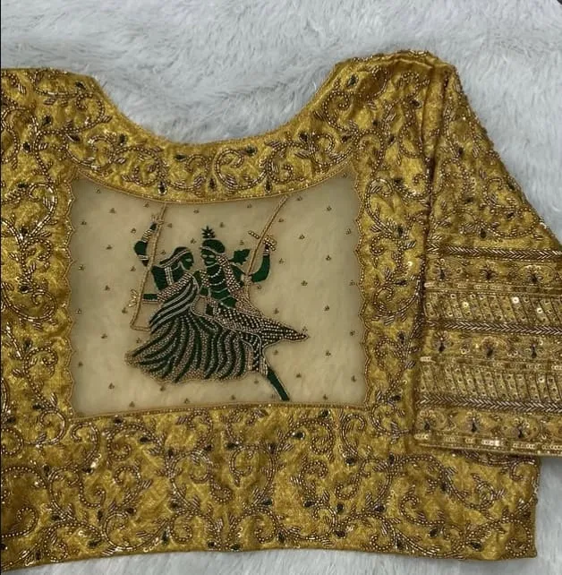 Latest Gold Plaki Design Maggam Work Bridal Blouse HighQuality Elegant Wedding Wear - Image 6