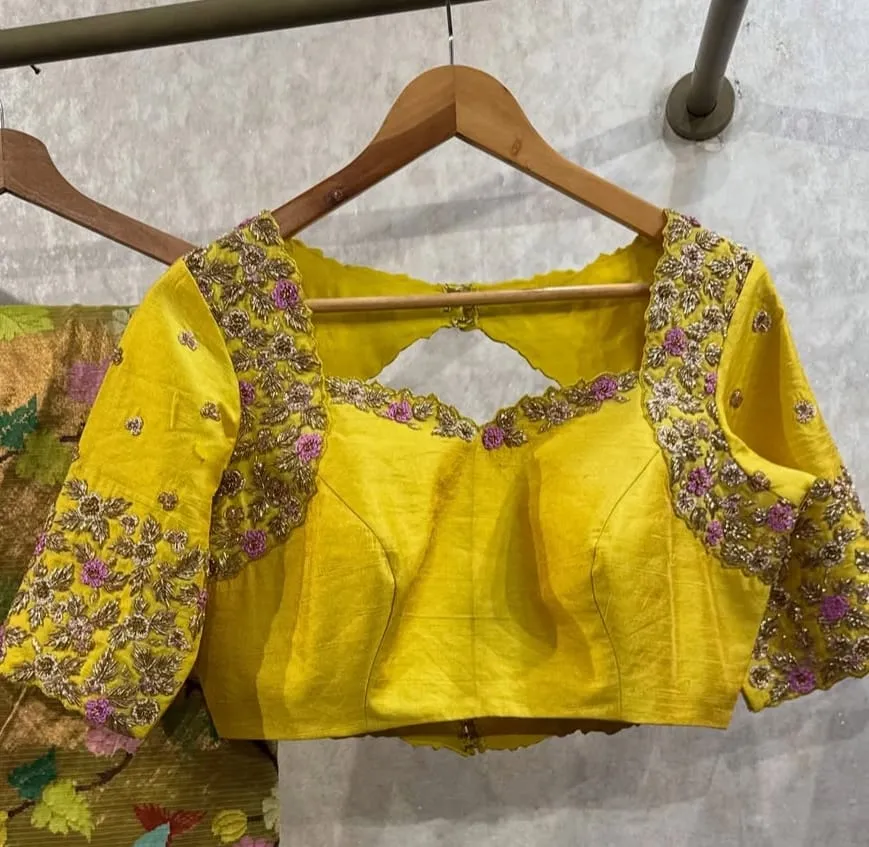 Latest Yellow Maggam Work Blouse Bridal Aari Embroidery in Budget
