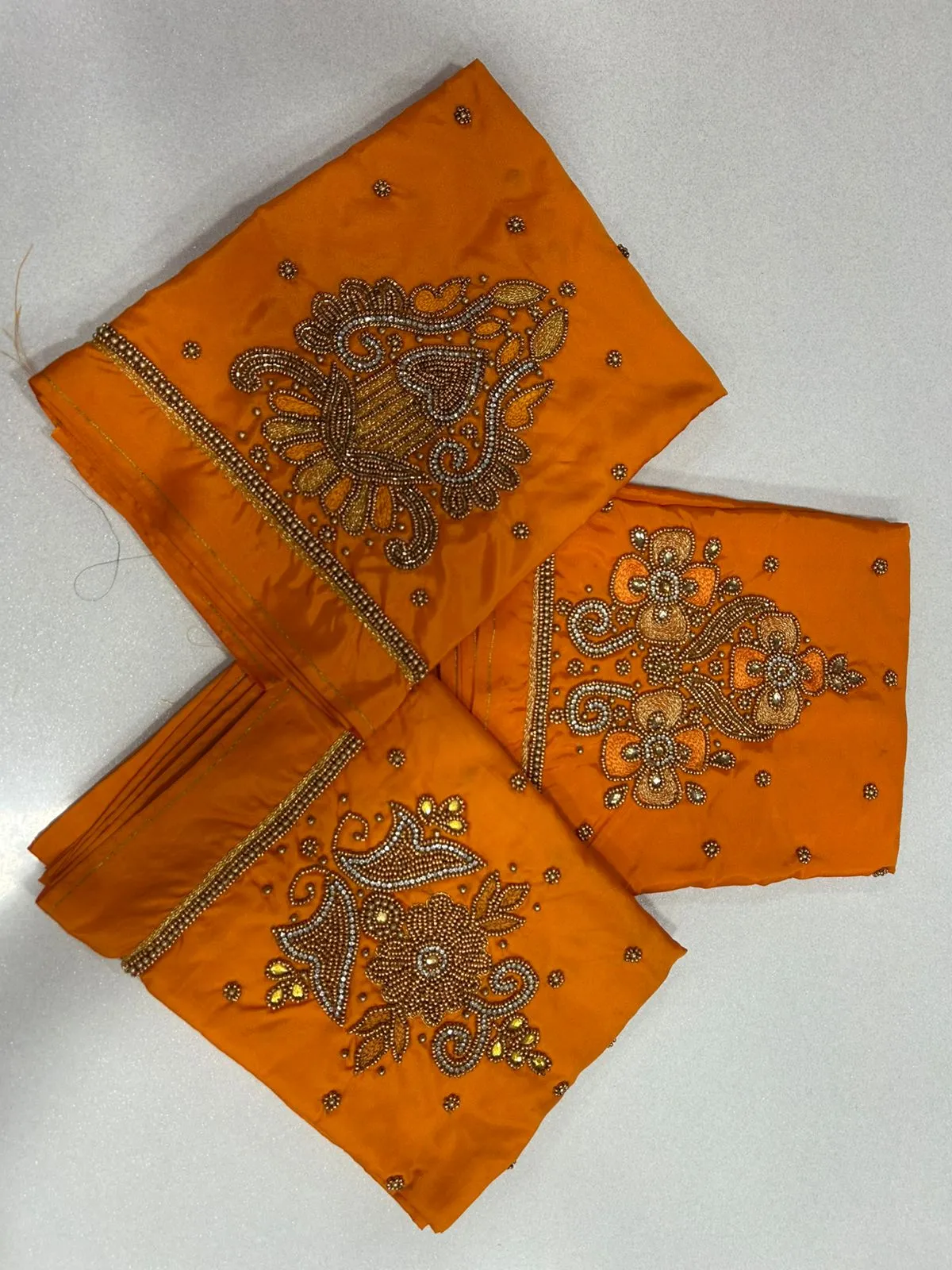 LIMITED OFFER Stunning Orange Maggam Work Blouse Designer Silk Hand Embroidered Top - Image 11