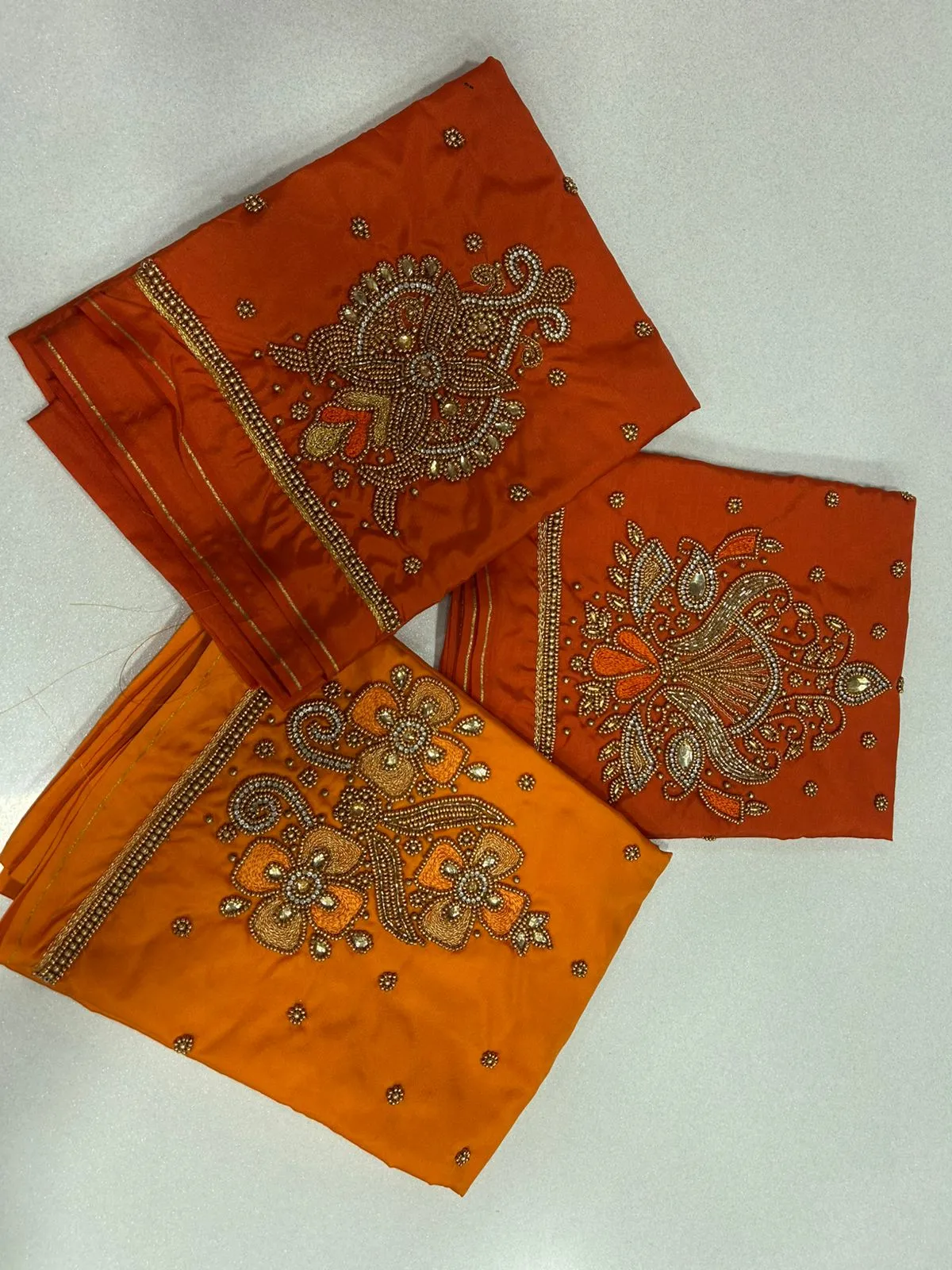 LIMITED OFFER Stunning Orange Maggam Work Blouse Designer Silk Hand Embroidered Top - Image 4