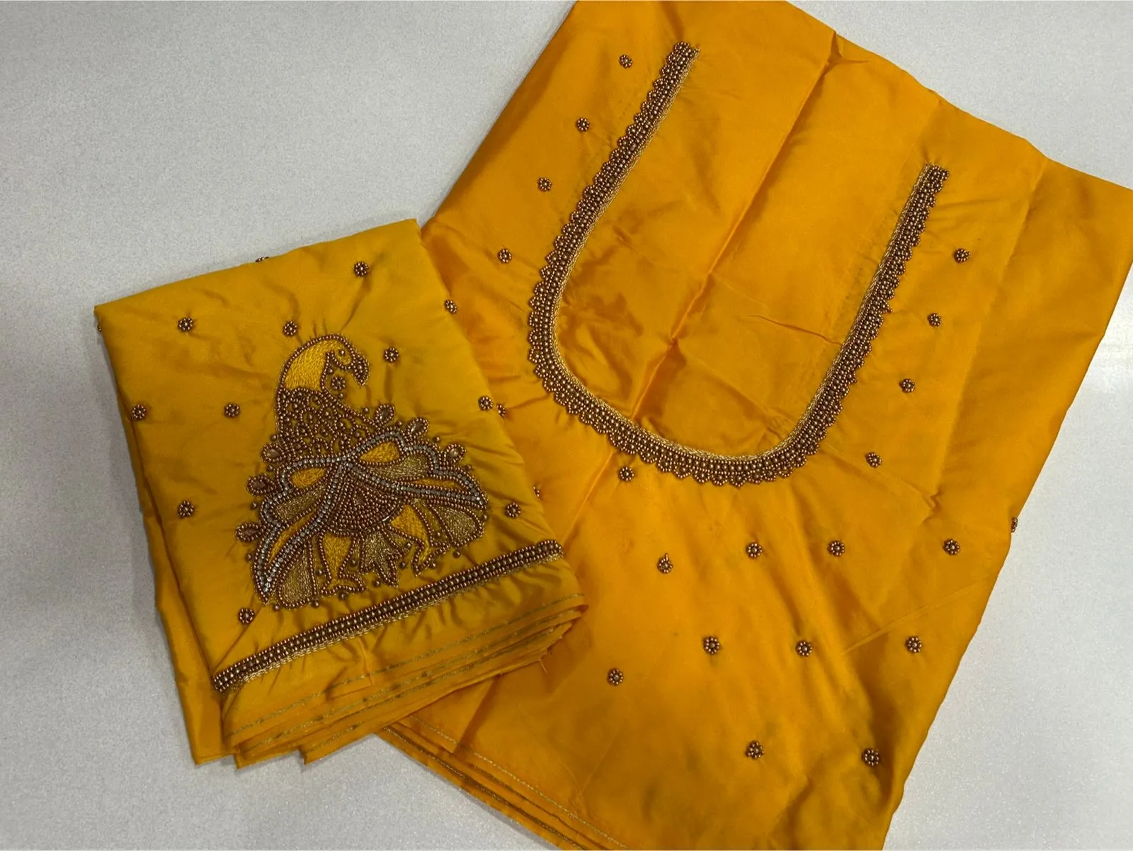 LIMITED OFFER Stunning Orange Maggam Work Blouse Designer Silk Hand Embroidered Top - Image 5