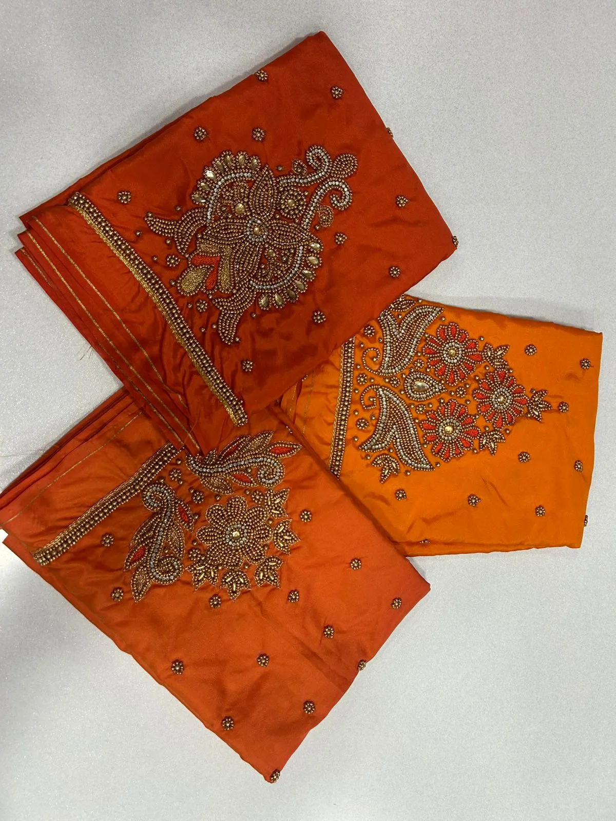 LIMITED OFFER Stunning Orange Maggam Work Blouse Designer Silk Hand Embroidered Top - Image 6