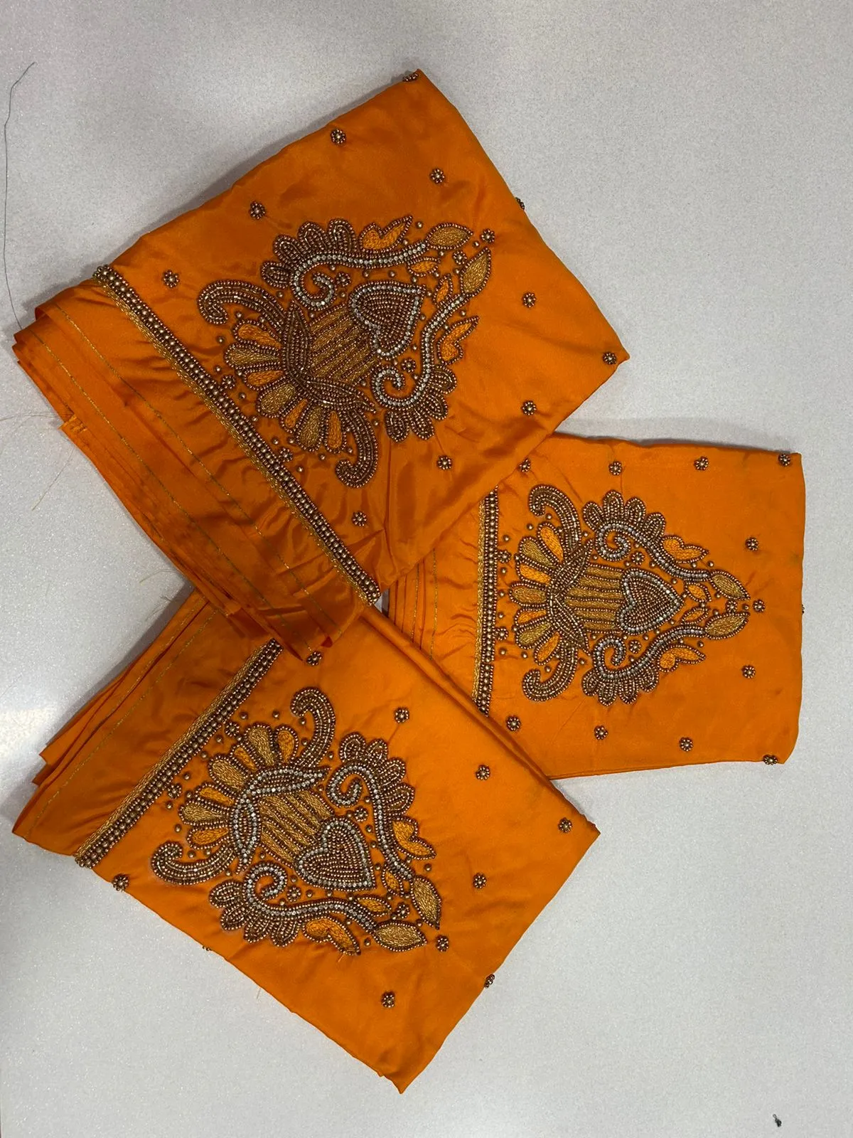 LIMITED OFFER Stunning Orange Maggam Work Blouse Designer Silk Hand Embroidered Top - Image 7
