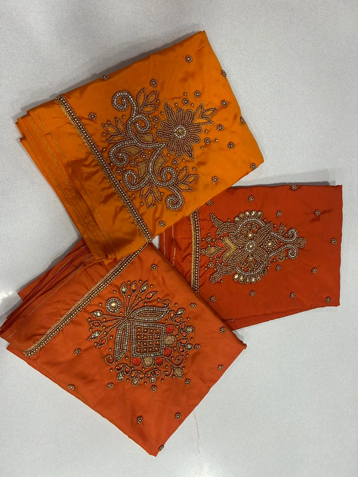 LIMITED OFFER Stunning Orange Maggam Work Blouse Designer Silk Hand Embroidered Top - Image 9