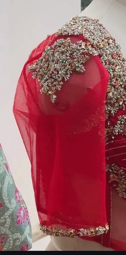 Luxury Red Corset Aari Maggam Work Blouse Shop Designer Bridal Wear Online - Image 3
